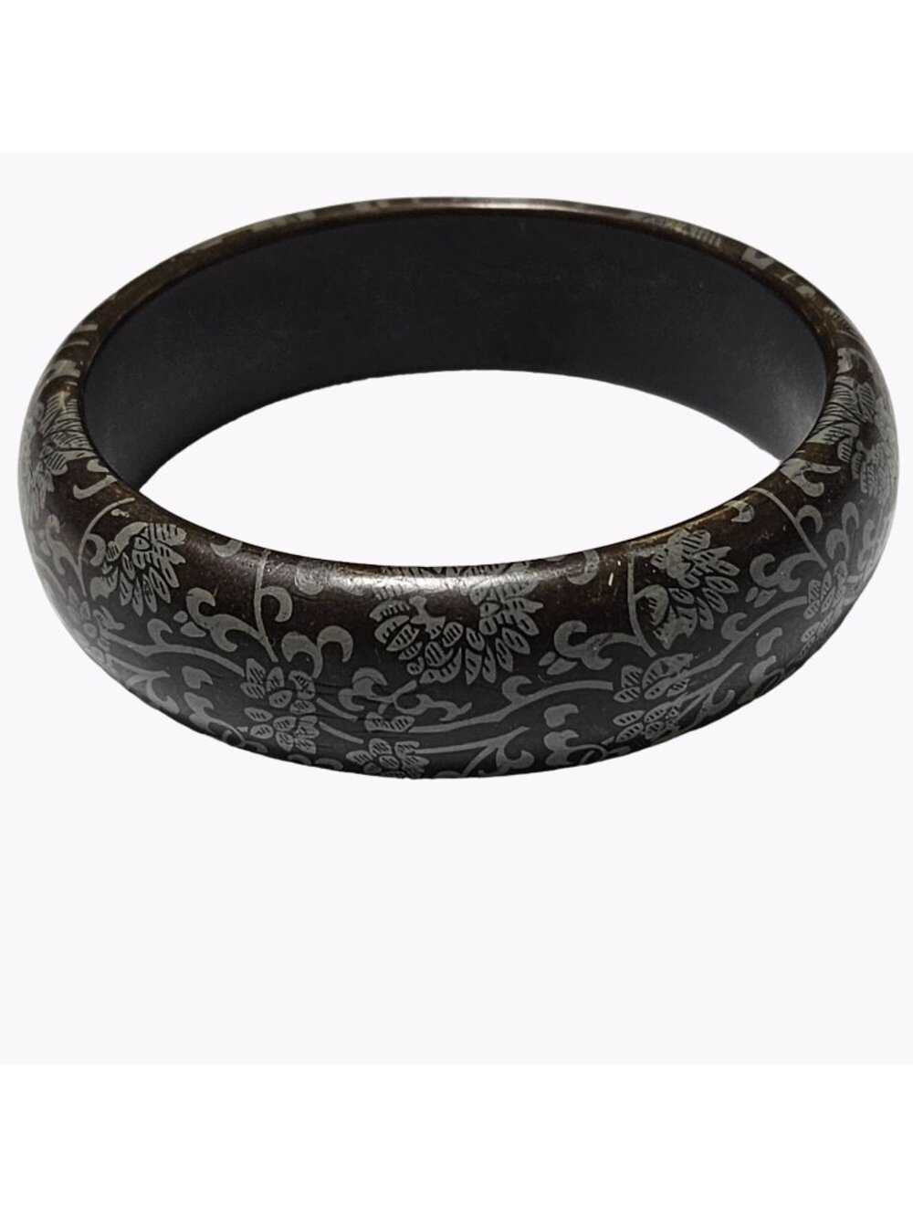 Vintage Wooden Bangle Bracelet Hand Painted Floral Artisan Fashion Jewelry Women
